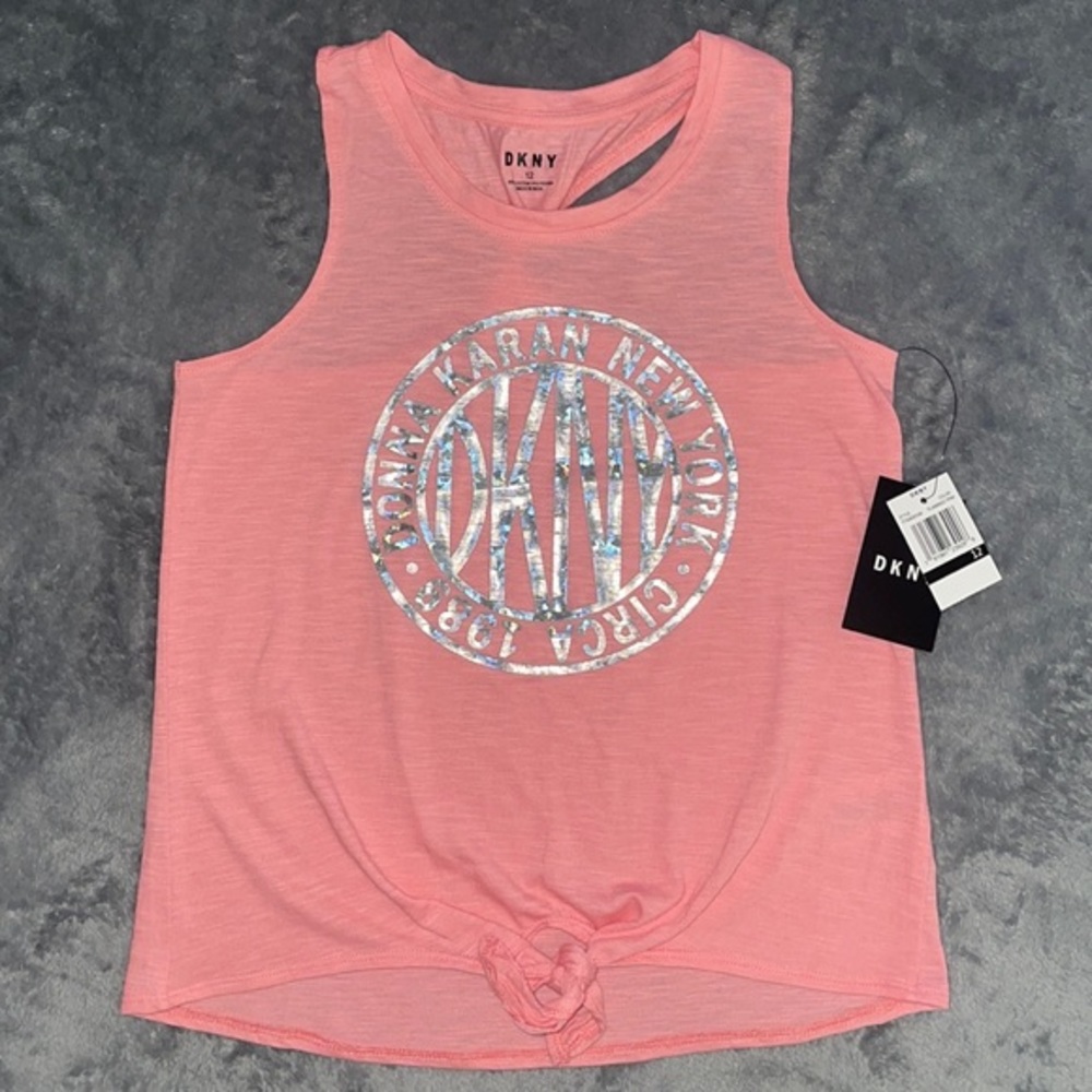 DKNY Donna Karen - girls twist back tank Size 12 -Silver iridescent print.
